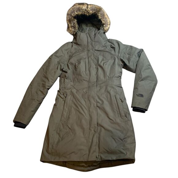 The North Face Arctic Parka 550 Down green Dry Vent Long JACKET COAT sz S WORN 1 - Picture 2 of 11